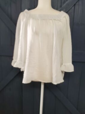 Zac & Rachel White Square-Neck Peasant Blouse